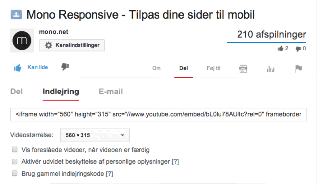 Find din indlejringskode på YouTube